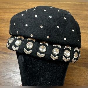 YSL Yves Saint Laurent Designer Vintage Studded Wool 1960’s Black Hat